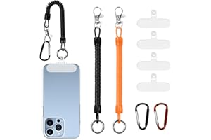 JingRoom Phone Lanyard Tether with Patches, 2Pack of Anti Theft Phone Strap with Carabiners,Anti-Drop Outdoor Skiing Hiking Cycling Climbing (Black+Orange)