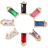 KitBeads 16pcs 8 Colors Cubic Zirconia Rectangle Rhinestone Birthstone Charms Real Gold Plated CZ for Jewelry Making Bulk