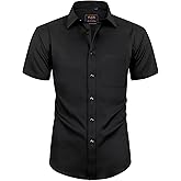 Alimens & Gentle Boy's Short Sleeve Dress Shirts Wrinkle Free Solid Casual Button Down Shirts with Pocket