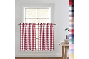 CAROMIO Red Tier Curtains - Buffalo Plaid Gingham Rod Pocket Half Window Cafe Curtains for Kitchen & Bathroom, 36 Inches