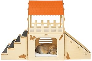OtterPets Extra Large Bunny Hideout, Cozy Rabbit Castle with Fleece Mats, Wooden Rabbit Hideout, Bunny House Indoor Indoor, Chinchilla, Guinea Pig House