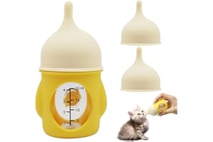 LENPESTIA Pet Feeder Bottle Animal Feeding Bottles Kitten Bottles for Nursing Anti-Choking Design for Newborn Kittens Puppies Small Animals with 2 Pcs Replacement Nipple (Yellow, 20 ml)