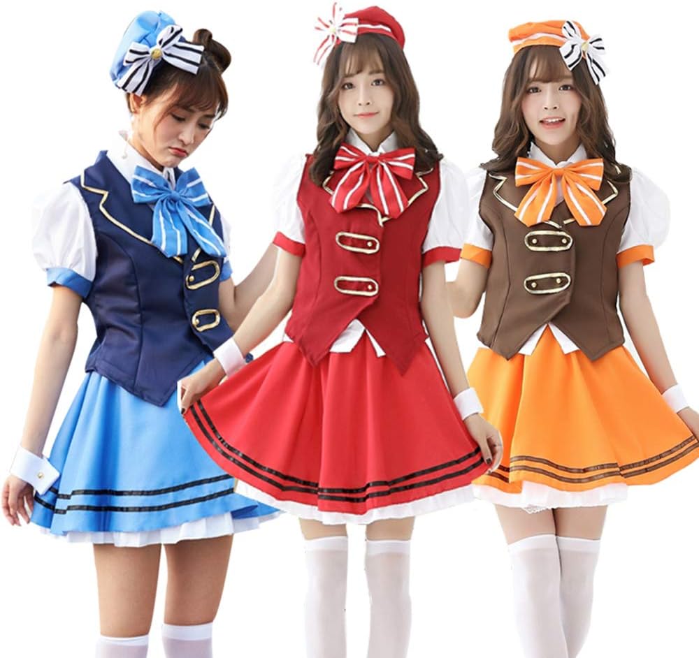 Amazon イチゴガール ベスト付き アイドル風 コスプレ衣装 制服 キャラクター ブルー コスプレ 仮装 通販