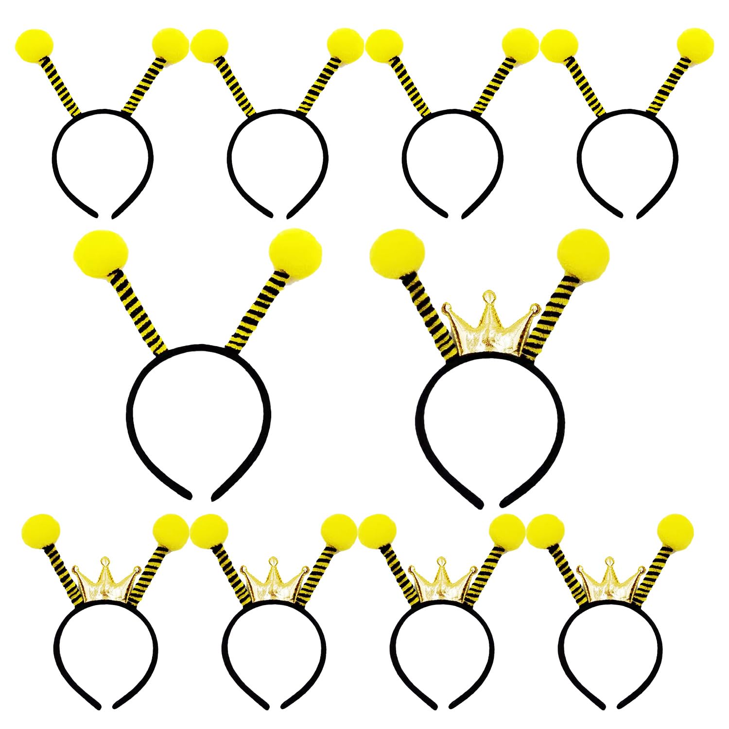 JUFYVO 10pcs Bee Antenna Headband Yellow Pom Pom Head Boppers Cute Hair Bands Bee Costume Accessories for Halloween Cosplay Favors