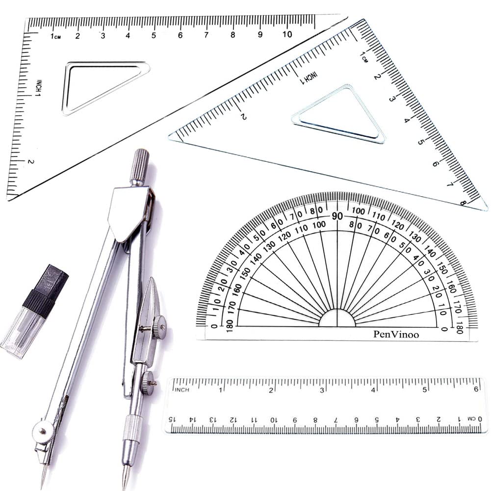 YUANCOX Geometry Rulers and Compass Set Student Drawing Compass Rulers Protractor School Rulers Set,Metal Compasses for Student Kids Drawing Set