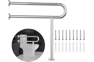 Toilet Grab Bar 31.3 Inch, YuanDe Wall to Floor Brushed Nickel Bathroom Safety Bar w/Anti-Slip Knurled Grip, Stainless Steel Handicap Grab Bar with Leg,Support Bar for Disabled Elderly Pregnant