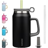 BJPKPK 50oz Insulated Tumbler with Handle Stainless Steel Travel Coffee Mug with Lid Reusable Large Water Bottle with Straw,Black