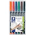 Staedtler Lumocolor Universal Pen, Fine, Felt Tip, Permanent Marker, Box of 6 Assorted Color Pens, 0.6mm 318 WP6