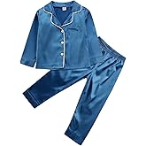 Kids Baby Girl Boy Satin Pajamas Set Button Down Sleep Shirt Top+Long Pants Bottoms Sleepwear Loungewear Clothes
