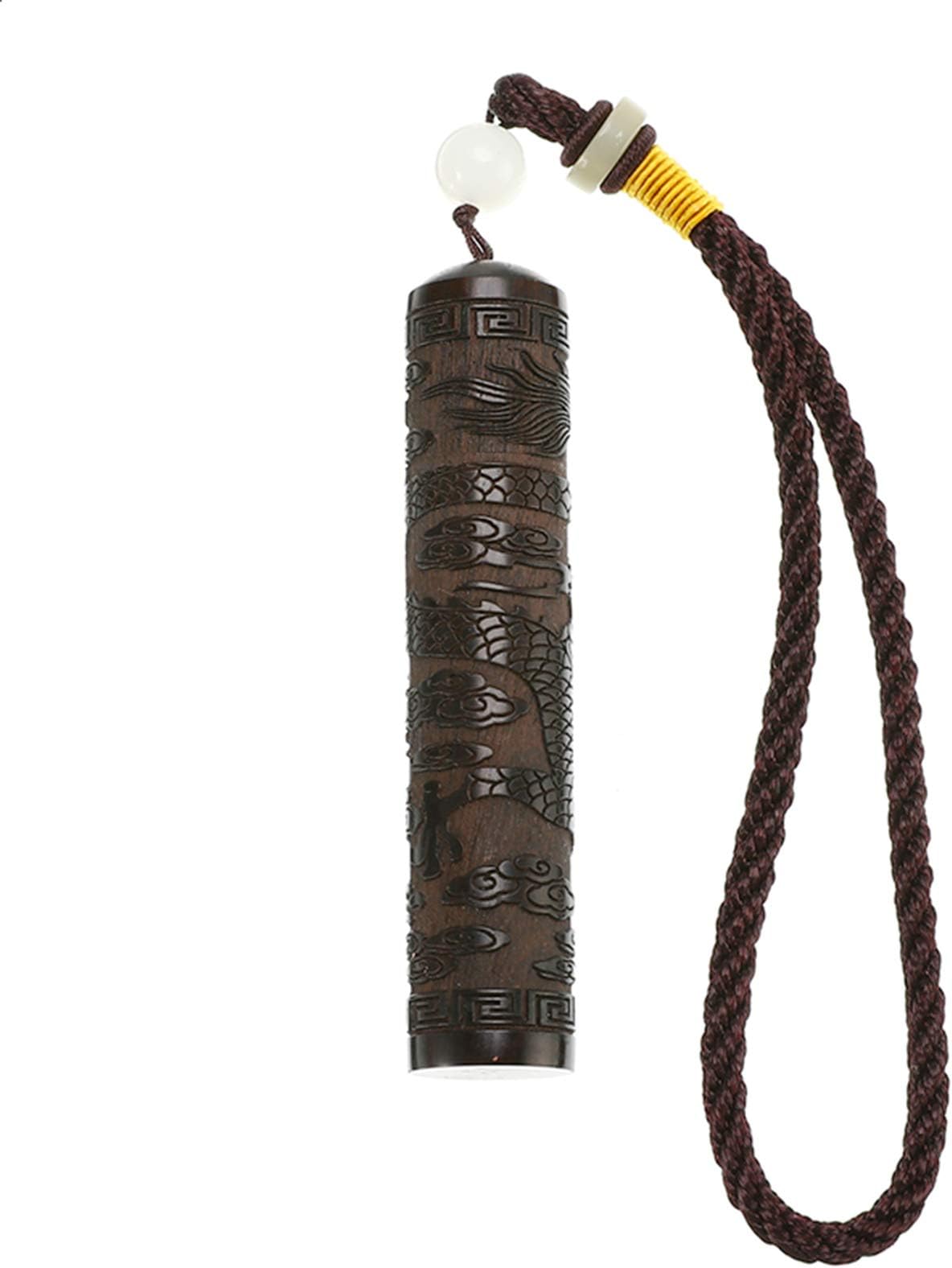 Ozzptuu Portable Retro BlackWood Snuff Bottle with Metal Spoon and Rope (Dragon)