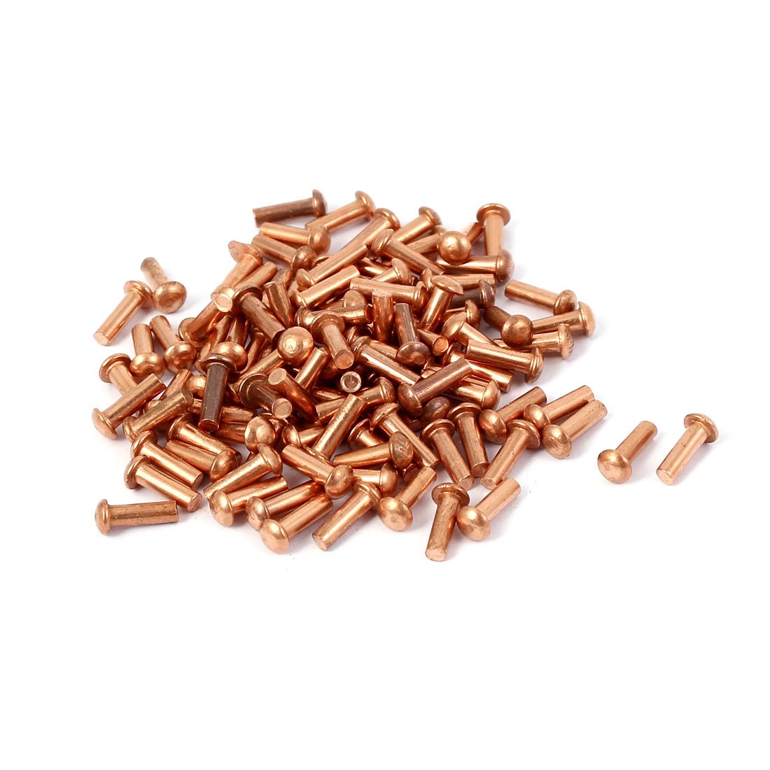 Sourcingmap 2mm x 6mm Round Shaft Copper Solid Rivets Fasteners Gold Tone 7.5mm Length 100 Pcs