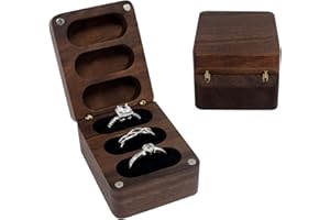 Feelorna Wooden Ring Box, Vintage Engagement Rings Boxes Rings Storage Case with 3 Slot for Women and Men, Solid Wood Rectang