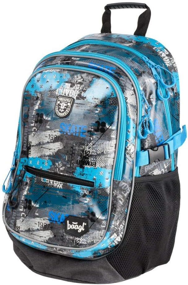 Baagl Schulrucksack für Jungen - Schulranzen für Kinder mit ergonomisch geformter Rücken, Brustgurt und reflektierende Elemente (Freestyle)
