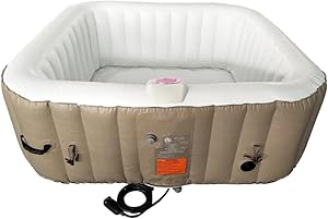 ALEKO HTISQ6BRWH Square Inflatable Hot Tub Spa with Cover, 6 Person Portable Hot Tub - 250 Gallon Brown and White