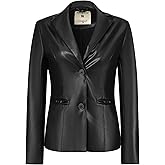 Allegra K Women's Faux Leather Blazer Slim Fit Casual Office Button Down Long Sleeve Jacket