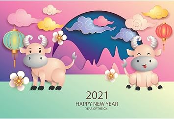 Amazon Com Ofila Polyester Fabric 2021 Year Of The Ox Backdrop 5x3ft 2021 Chinese Spring Festival Photography Background Chinese New Year Party Background Chinese Lunar New Year Video Backdrop Props Camera Photo
