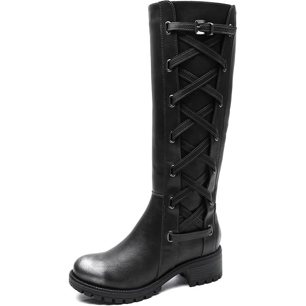 GLOBALWIN Women's Knee High Riding Boots With Decorative Buckles - Low Heel Comfort For Everyday Walking - View #9