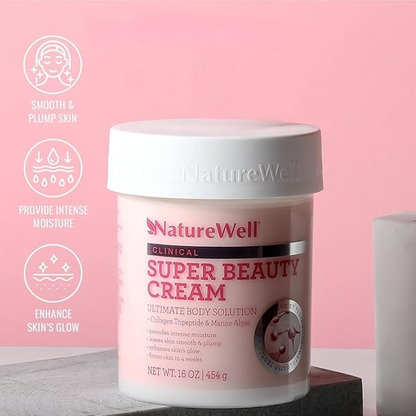 NATURE WELL CLINICAL SUPER BEAUTY ANTI-AGING CREAM FOR FACE, BODY, & HANDS, ULTIMATE BEAUTY SOLUTION FEATURING COLLAGEN TRIPEPTIDE & MARINE ALGAE, SMOOTHING & PLUMPING, 16 OZ