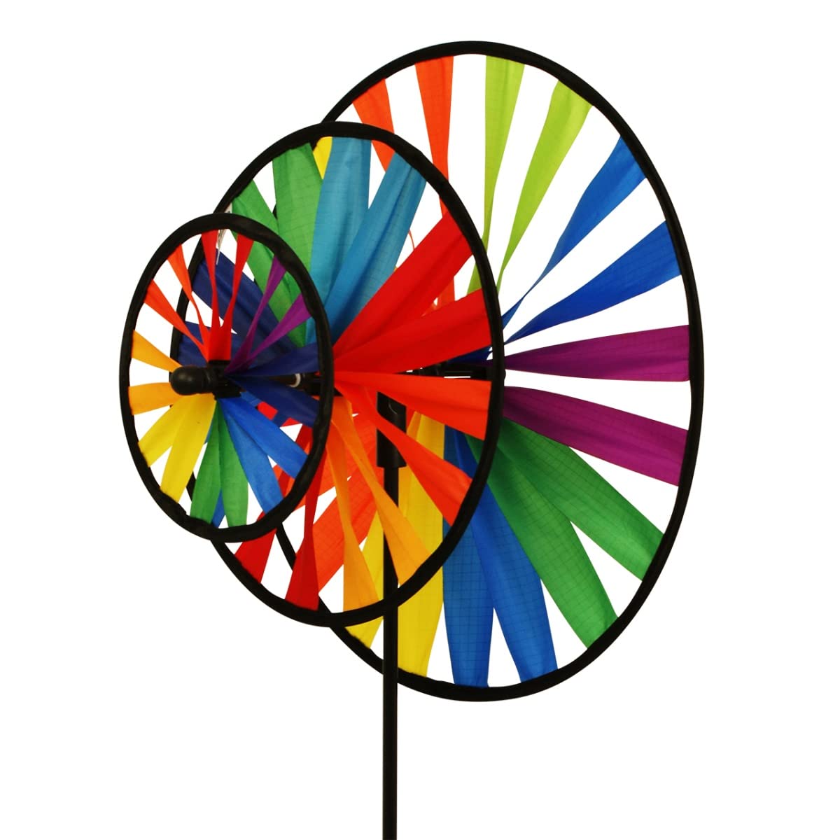 CIM Wind Chimes - Magic Wheel Triple - UV-resistant and weatherproof - wind wheels: Ø35cm/Ø25cm/Ø16cm, height: 102cm - incl. fibreglass rod
