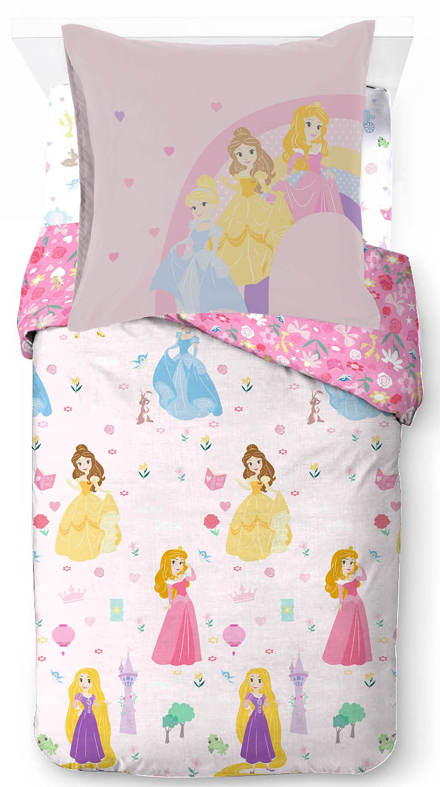 Disney Princess Cut Paper 3 Piece Bedding Set with Duvet Cover 135 x 200 cm, Fitted Sheet 90 x 200 cm and Pillowcase 80 x 80 cm, 100% Cotton, Single Size Bed — image 1