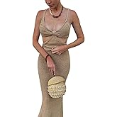 Meihuida Women Cut Out Dress Y2k Summer Sexy Halter Neck Sleeveless Backless Knitted Bodycon Cutout Dress