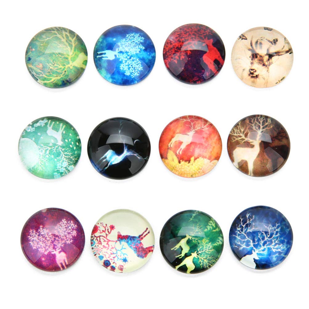 Milisten 40pcs Elk Glass Patches Round Cabochon Stickers for DIY Jewelry Crafts Mixed Color Decorative Gems for Earrings Cuff Links and Home Decor