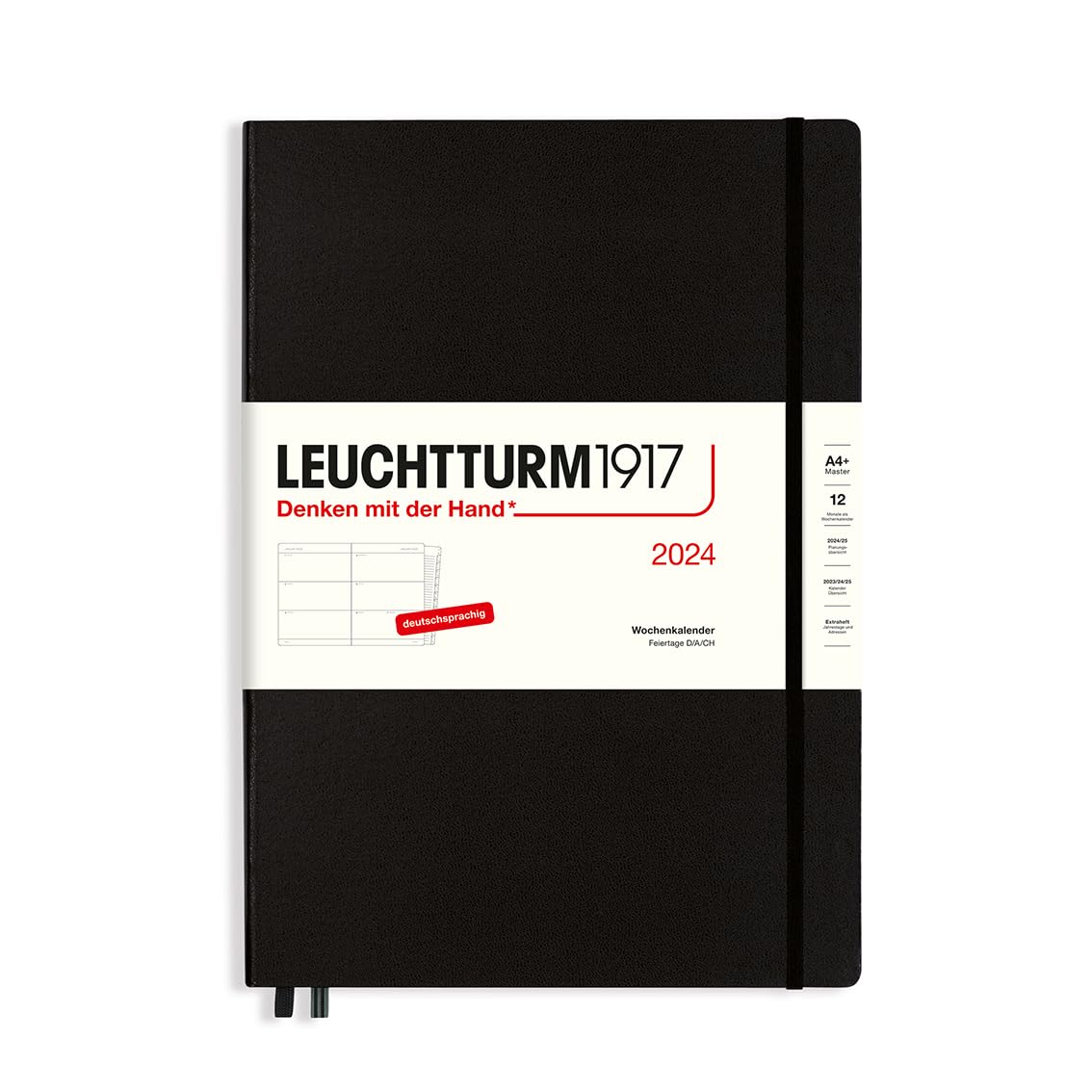 LEUCHTTURM1917 Master 367605 Weekly Planner (A4+) 2024 with Extra Book for Addresses and Anniversaries for Addresses and Anniversaries, Black, German, 12 Months