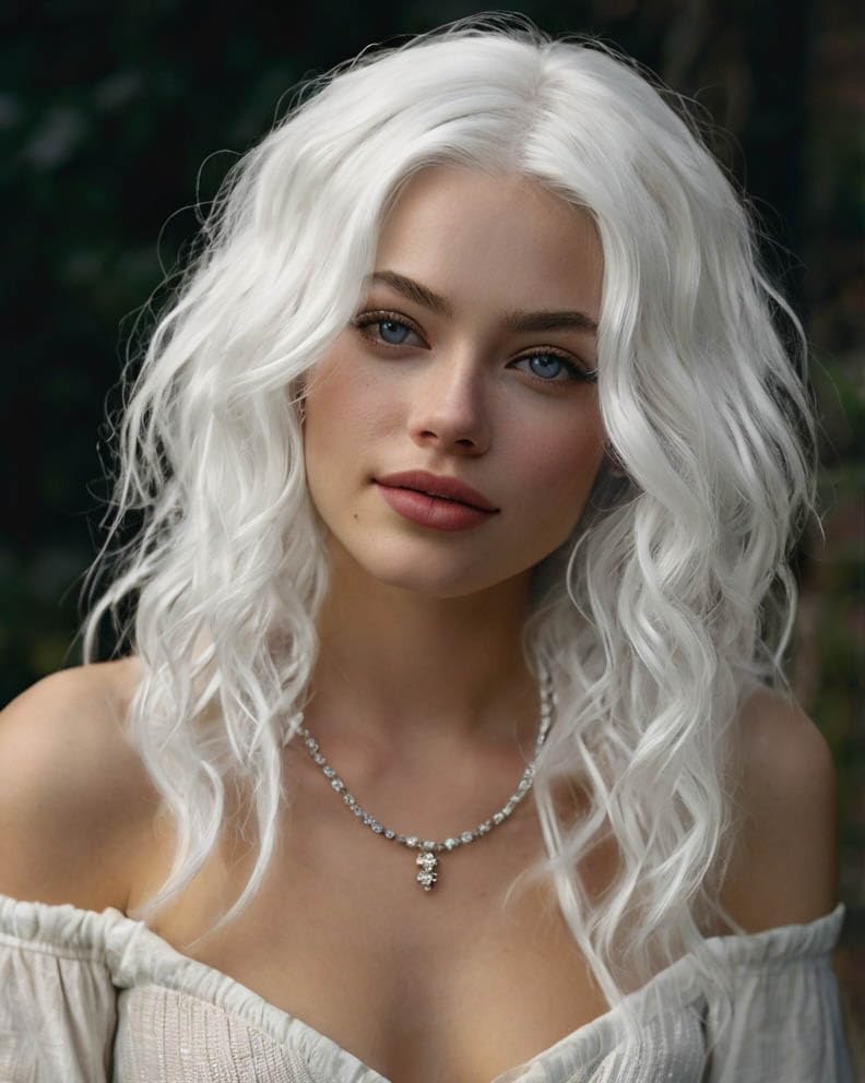 PORSMEER White Short Wig Natural Lace Hairline Wigs with Middle Part Shoulder Length Short Wavy Synthetic Bob Wig Realistic Looking Wigs for Daily Party Use 14”