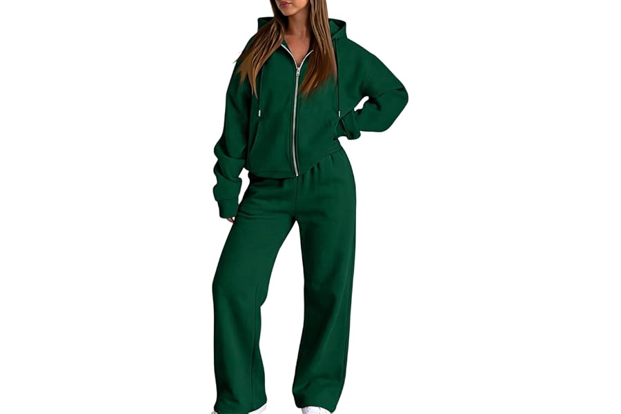 SamLng Women's 2 Piece Tracksuit Fall Fashion Long Sleeve Zip Up Cropped Hoodie Wide Leg Pants Casual Sweatsuit Sets