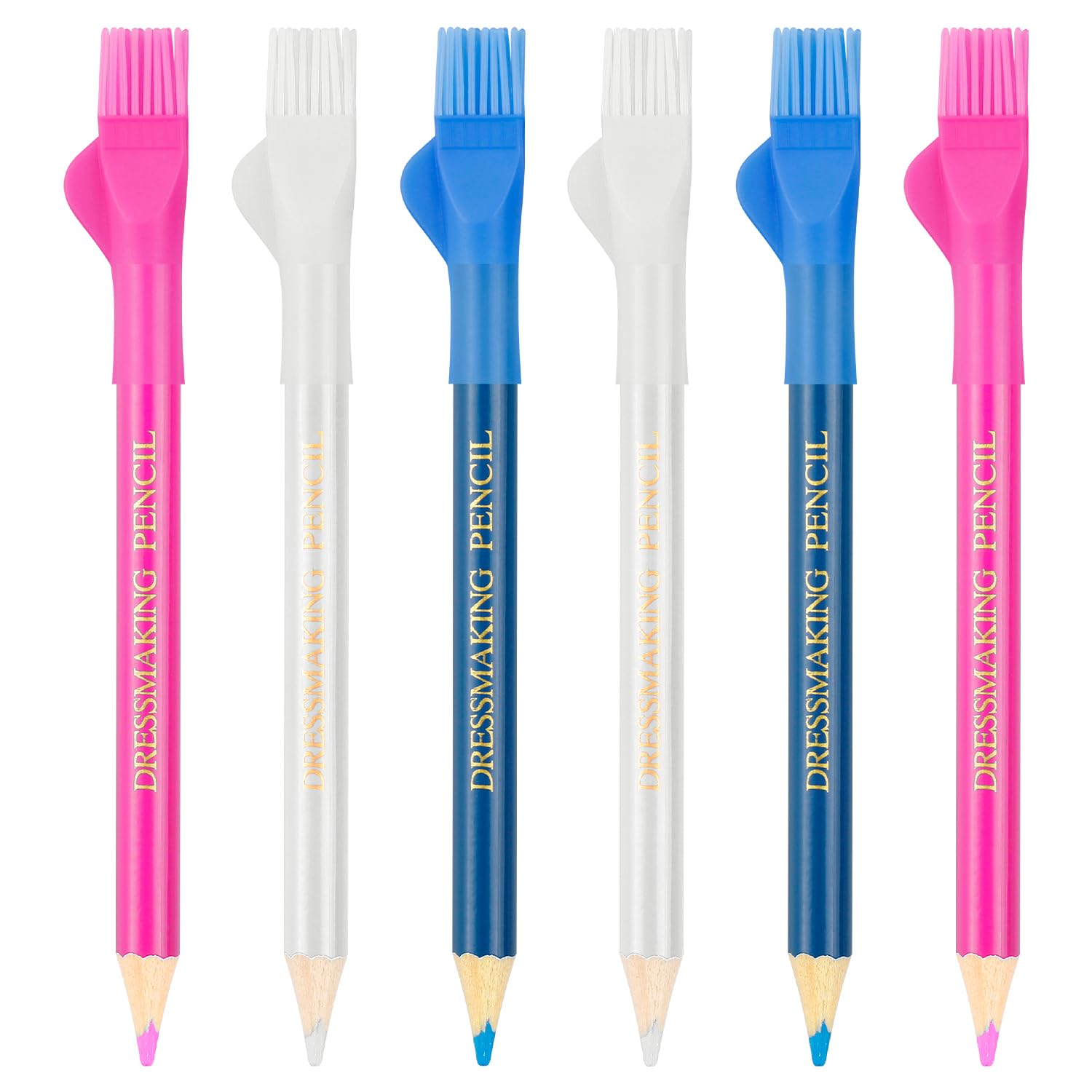 Tabanzhe 6PCS Tailors Chalk Pencils Tri-Coloured Sewing Marker Chalk Pencils Fabric Pencil with Brush Erasable Fabric Marking Pencil Set for Sewing Markers Home Tailoring Crafting Essentials