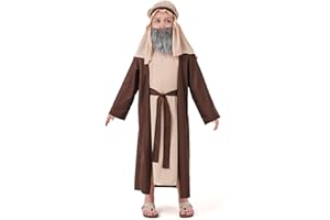 DFZ 3 PCS Saint Joseph Costume Kids Biblical Costume Outfit Shepherd Boys Nativity Cosplay for Kids Halloween