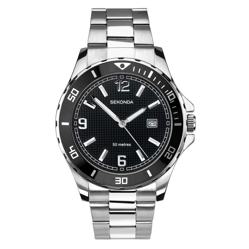 Sekonda Tasman 44mm Mens Analogue Dive Quartz Watch Date Window Fixed Bezel 50m Water Resistant