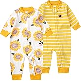Teach Leanbh Baby 2-Pack 100% Cotton Romper Jumpsuits Two Way Zipper Long Sleeve Footless Sleep and Play