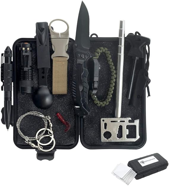 13 Piece Survival Kit Pocket Knife, Camping Fire Starter, Tactical