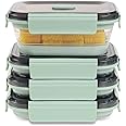 Annaklin Collapsible Food Storage Containers with Lid & Air Vent, Clear Stacking Silicone Collapsible Food Container Set, Microwave Freezer Dishwasher Safe Space-Saver, Set of 4, Mint Green