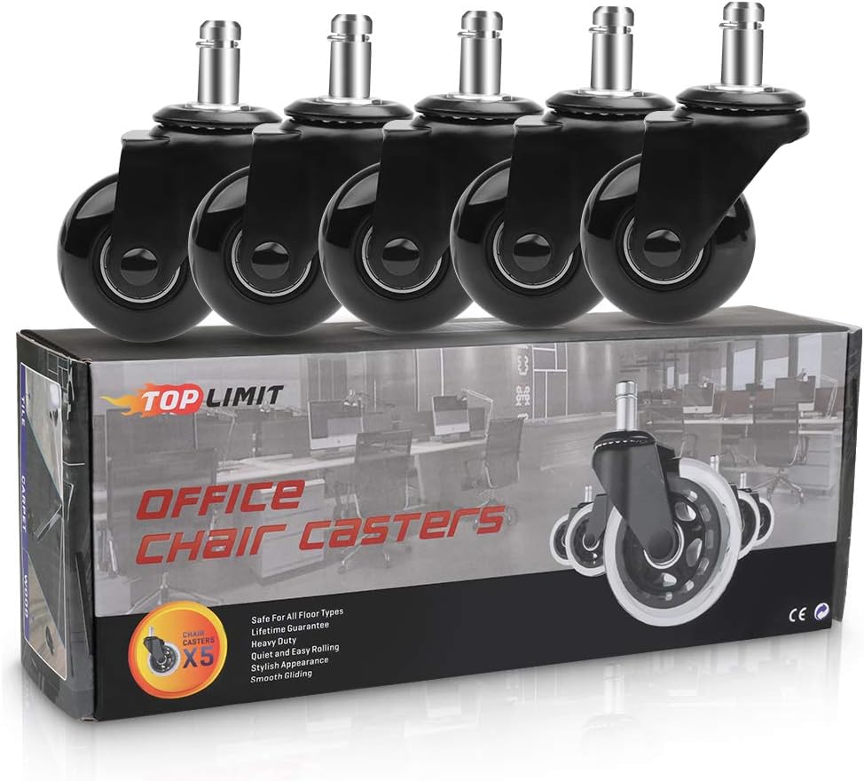 Office Chair Caster Wheels 2" Plug-in 11x22mm Office Chair Replacement Wheels-Smooth&Safe for Hardwood,Tile and Carpet Floors-Universal Fit for Aeron,Mid-Back Office Chair (2"_FBA, Black): Furniture & Decor