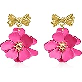YUNXI Gold Bow Flower Stud Earrings Boho Matte Floral Earrings Romantic Cool Trendy Jewelry for Women