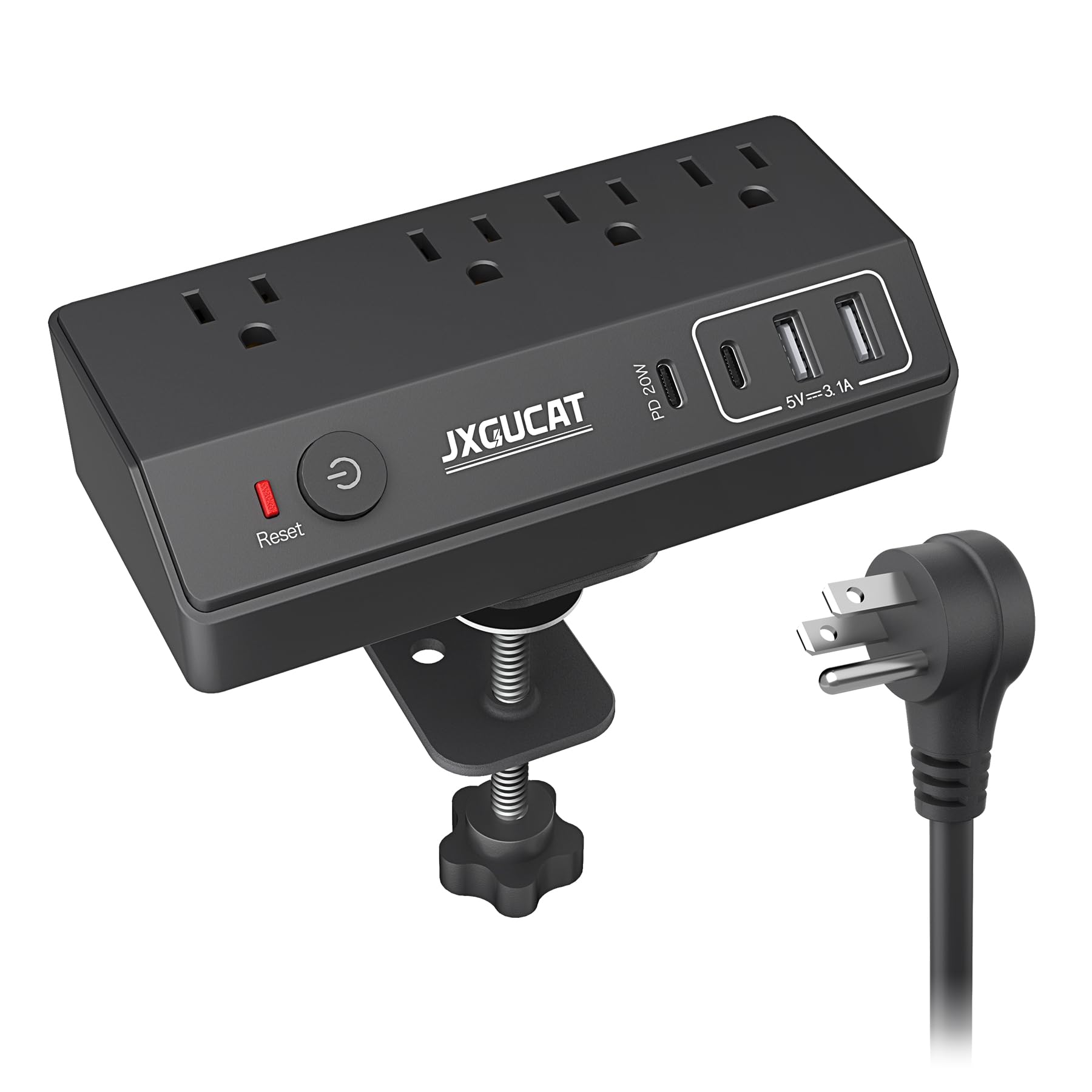 Photo 1 of Desk Clamp Power Strip with PD 20W USB C, JXGUCAT Removable Fast Charging Desktop Edge Power Strip Surge Protector, 10 ft Extension Cord Flat Plug with 4 Outlet 4 USB Ports, Fit 1.8" Tabletop Edge