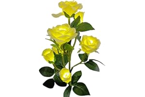 CUTEAM Rose Flower Solar Garden Light, Auto Charging Waterproof Solar Lamp, Solar Outdoor Lights,Solar Powered LED Lamp for Outside, Garden Decor for Yard,Patio,Landscape,Planter,Walkway (Yellow 7)