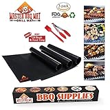 MasterBBQ Grill Mat Large Non Stick Heavy Duty (Set of 3) BBQ Baking Mats Heat Resistant Reusable and Easy to Clean FDA Aproved