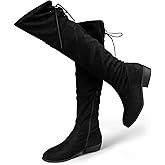 Hawkwell Women's Thigh High Fashion Boots Over The Knee Black Low Flat Heel Boots