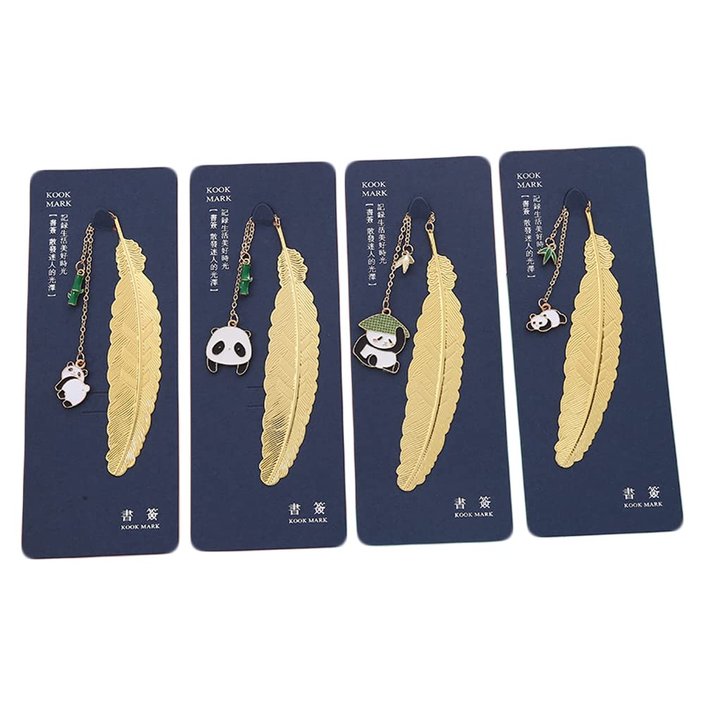 ARFUKA Metal Bookmarks with Adorable Panda & Feather Design, Durable Reading Page Holders for Women, Kids, Book Lovers - Cute Present for Readers, Birthday, Students Pack of 4