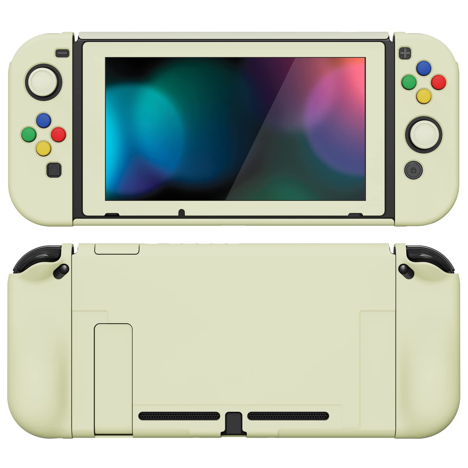 PlayVital AlterGrips Ergonomic Grips Cover for Nintendo Switch, [2 Design] Interchangeable Comfort Dockable Protective Case with Screen Protector & Thumb Grip Buttons Caps - Antique Yellow