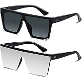 LYZOIT Square Oversized Sunglasses for Women Men Big Flat Top Fashion Shield Large UV Protection Rimless Shades