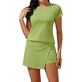 PUXOBYKU Womens Summer 2 Piece Outfits Sweatsuits 2025 Casual Lounge Skirt Shorts Matching Sets Trendy Short Sleeve Clothing