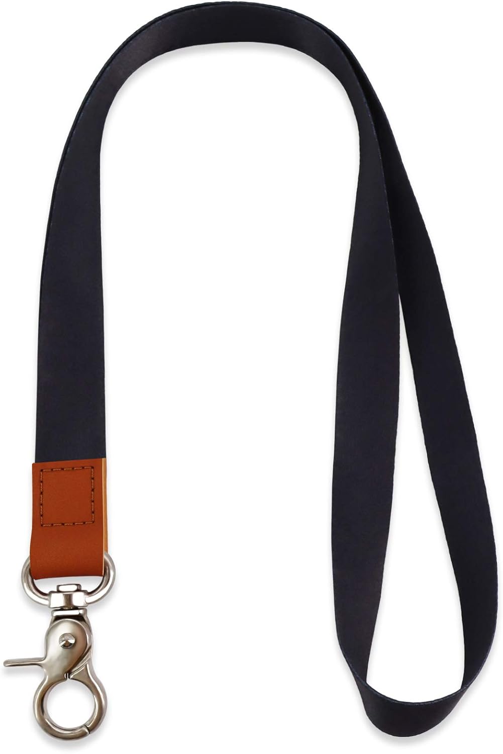 HONZUEN Black Lanyard, Long Neck Leather Strap with Metal Ring, Strong Neck Strap & Lanyard for Keys Women Men ID Badges