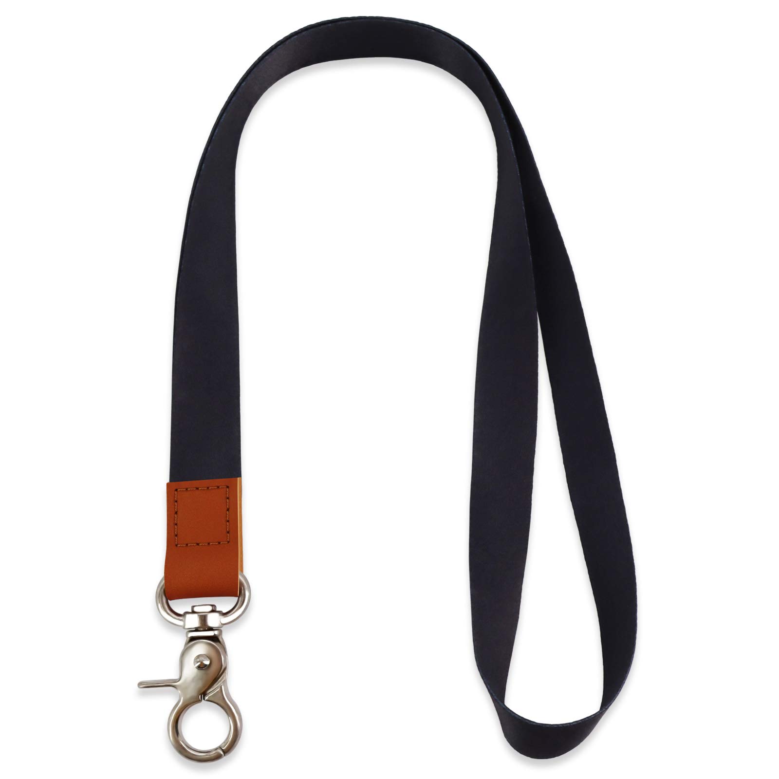 HONZUEN Black Lanyard, Long Neck Leather Strap with Metal Ring, Strong Neck Strap & Lanyard for Keys, Women Men ID Badges, Card Holders, Phone, Whistle & Wallet