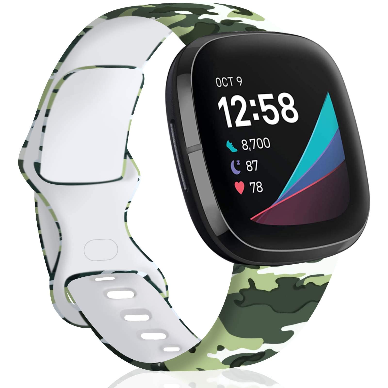 TopPerfekt Strap Compatible with Fitbit Versa 3/4/Sense Soft Silicone Fadeless Pattern Strap Full-Printed Replacement bands for Women Men Small Large (S: for 5.5" - 7.2" wrists, Camouflage) — image 1