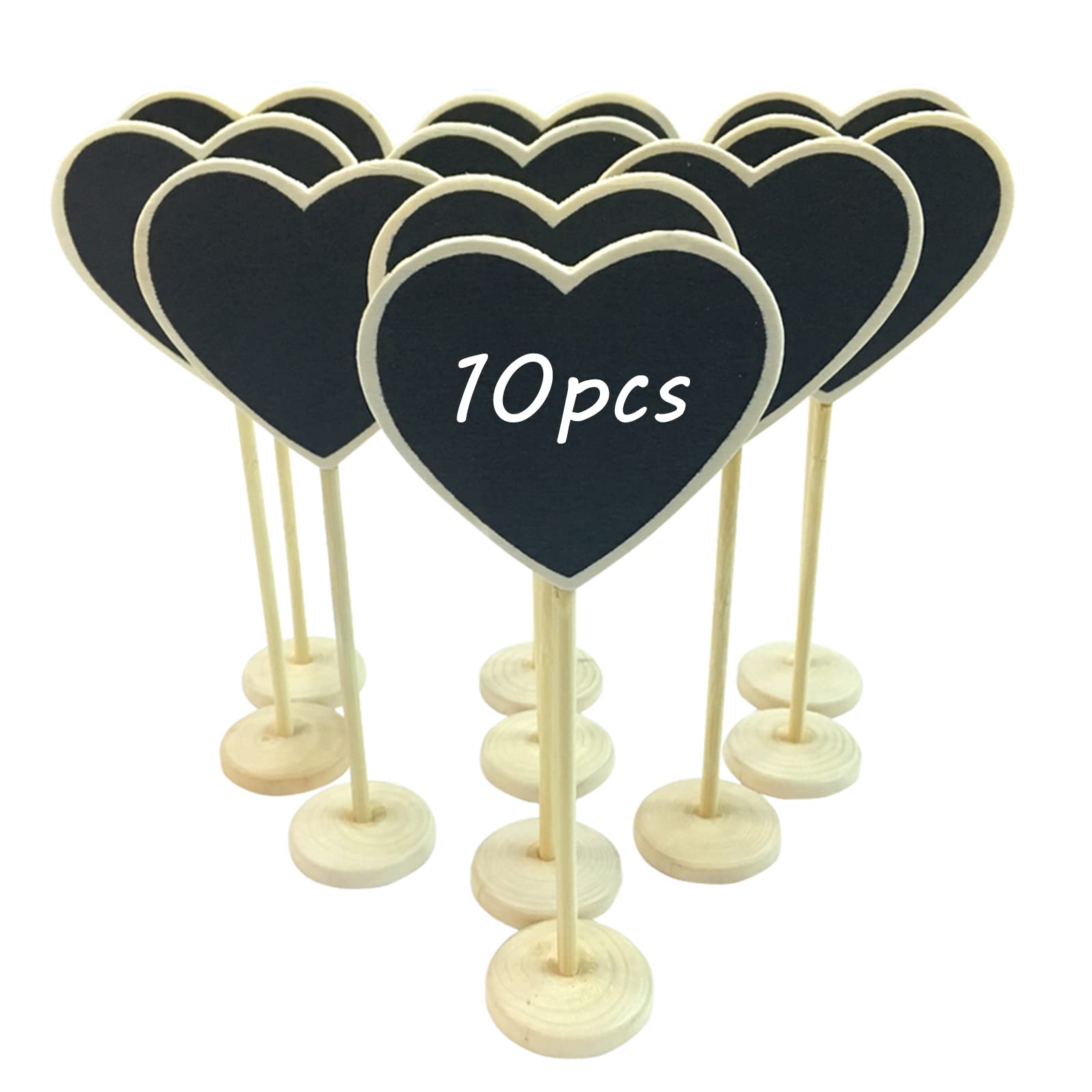 MCUILEE MINI Heart Portable Blackboard Chalkboard Wooden Message Board with Stand Wedding Place Card Label Number/Place Card Setting Decoration Set of 10