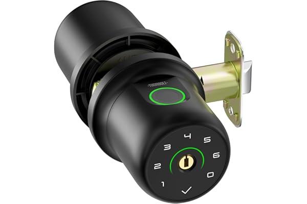 ThorBolt G1 Fingerprint Door Knob Lock with Keypad Biometric Door Knob Auto-Lock 4* AAA Alkaline Batteries Interior Door Lock for Bedroom, Garage, Office, Pantry Door Black